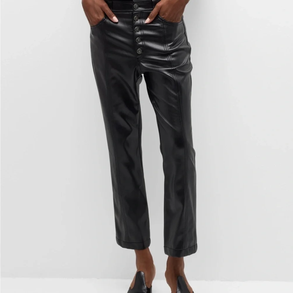 Cinq a Sept Wallace Faux Leather Bootcut Ankle Pants Black Size 4 - Picture 5 of 6